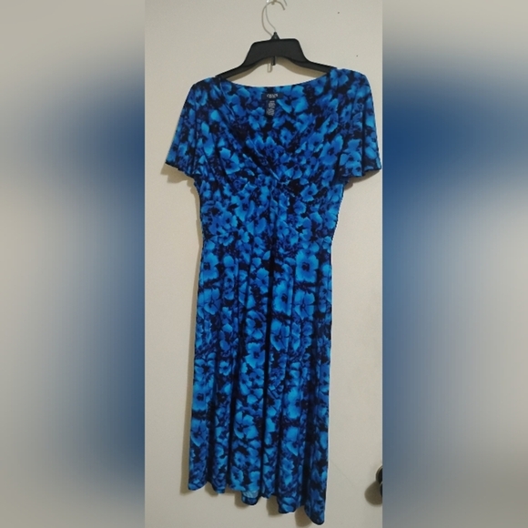 Chaps By Ralph Lauren Floral Crossover Surplice Dress-Blue  Moc Wrap Jersey - Picture 1 of 16